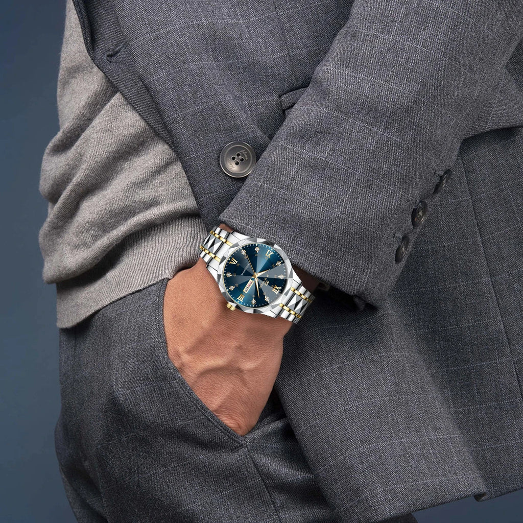 Relógio Masculino Luxo Aço Inoxidável 41mm - Azul/Dourado