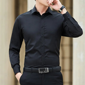 Camisa Social Masculina de Negócio Manga Comprida Preto- Melanio