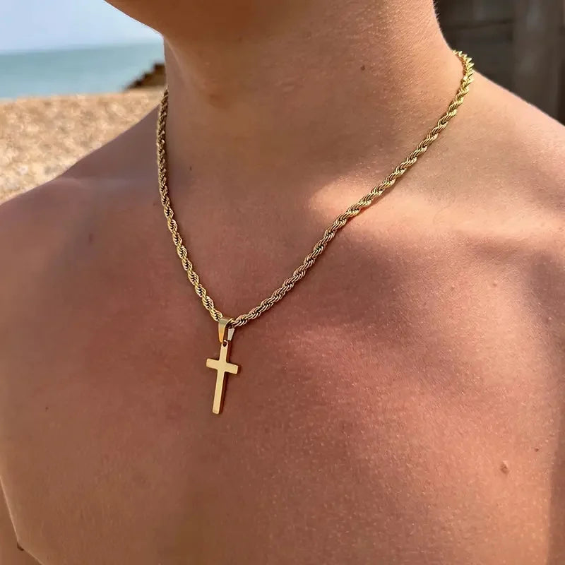 Novo aço inoxidável cruz pingente colar para homens mulheres minimalista cor de ouro jóias masculino feminino colares gargantilhas presentes 2024