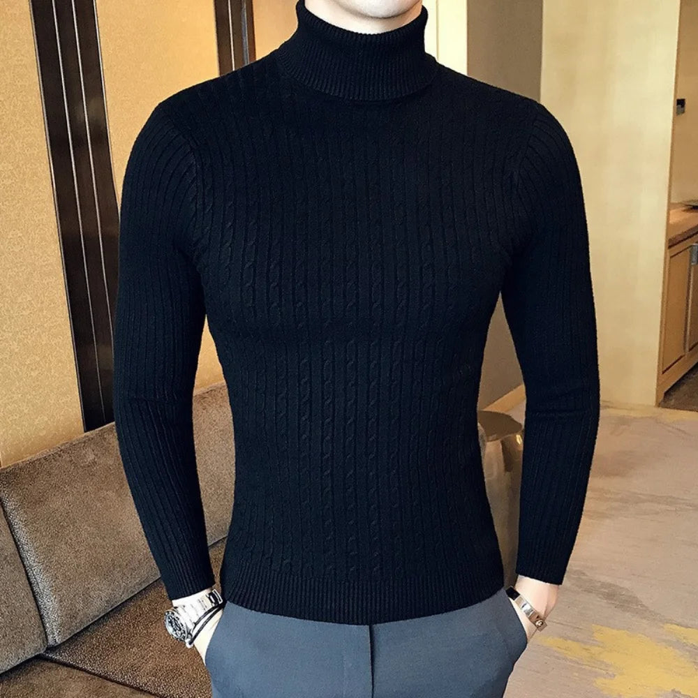 Pulôver Masculino de Malha Quente de Gola Alta