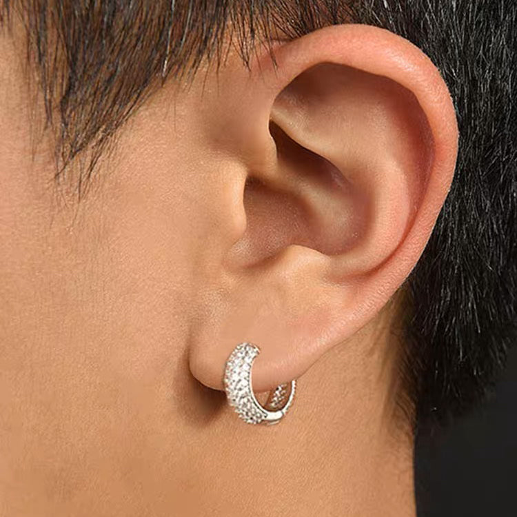 Brincos Masculinos de Argola em Aço com Zircônia