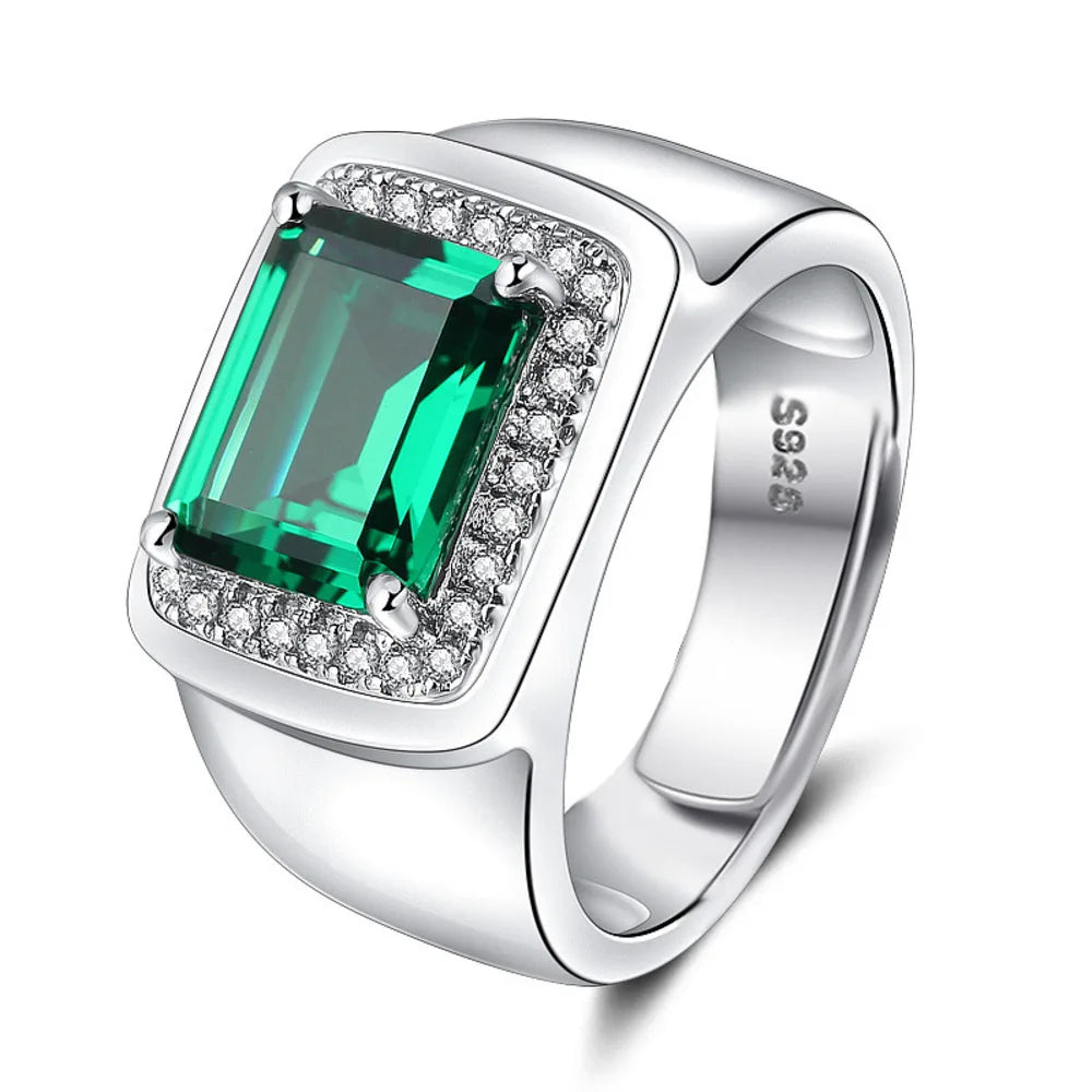 Anel Masculino com Pedra Natural,Anel de Àgata Verde Quadrado-Loja Melanio
