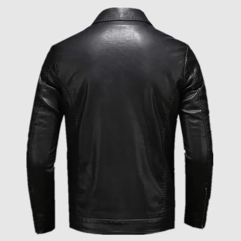 Jaqueta de Couro Masculina Slim com Zíper e Bolsos