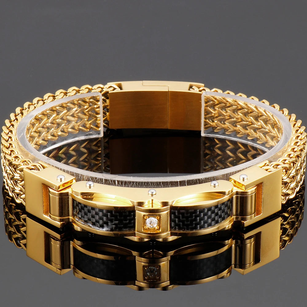 Pulseira Luxuosa de Aço Inoxidável Dourada 12mm
