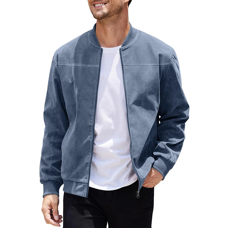 Jaqueta Masculina Casual de Camurça com Zíper