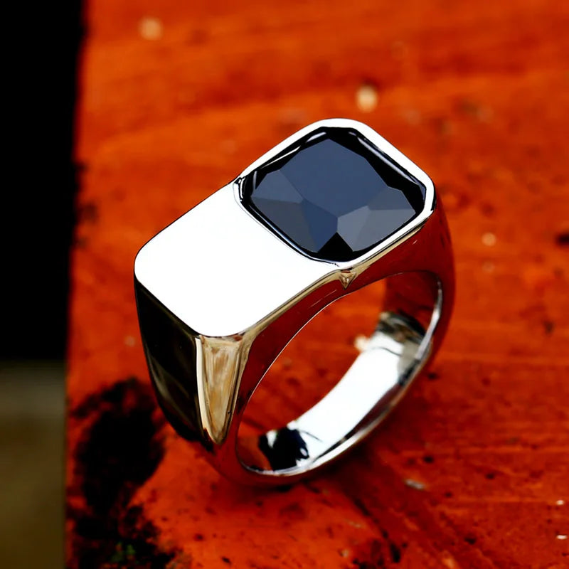 Anel Masculino Ônix Preto em Aço Inoxidável 316L