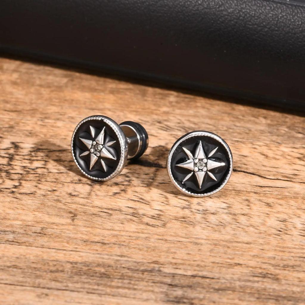Brincos Masculinos Estrela de Bússola em Aço Inoxidável