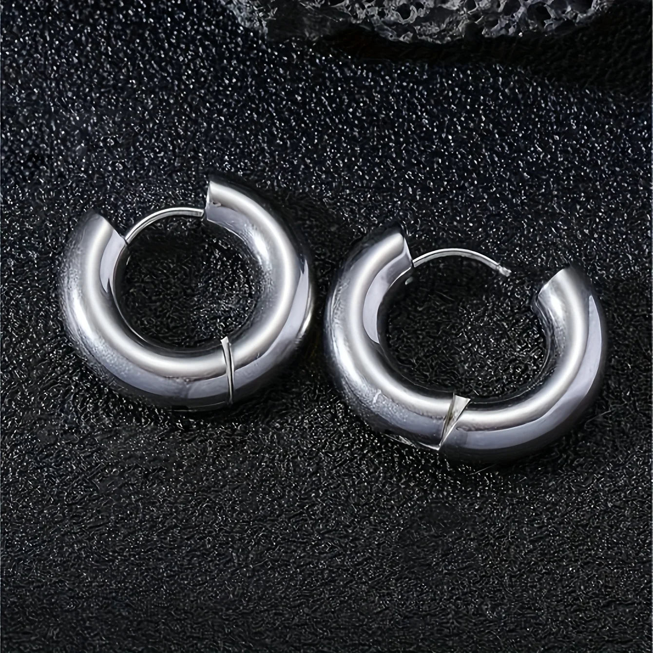 Brincos de argola de aço inoxidável para homens e mulheres, brinco redondo, jóias hipérbole, preto, prata, cor dourada, tom, tamanho grande, 10-20mm, 1 par