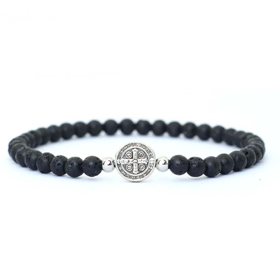Pulseira Masculina Minimalista de Pedra Ônix e Madeira