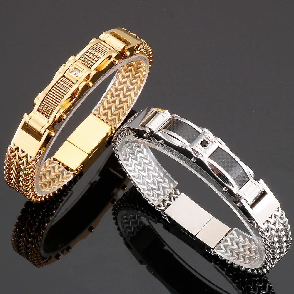 Pulseira Luxuosa de Aço Inoxidável Dourada 12mm