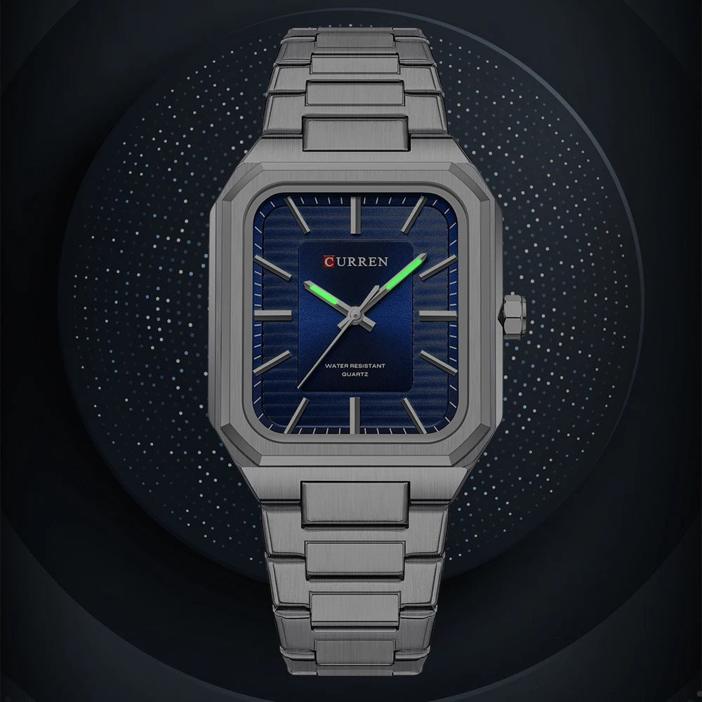 Relógio Masculino Curren Retangular de Aço Inoxidável