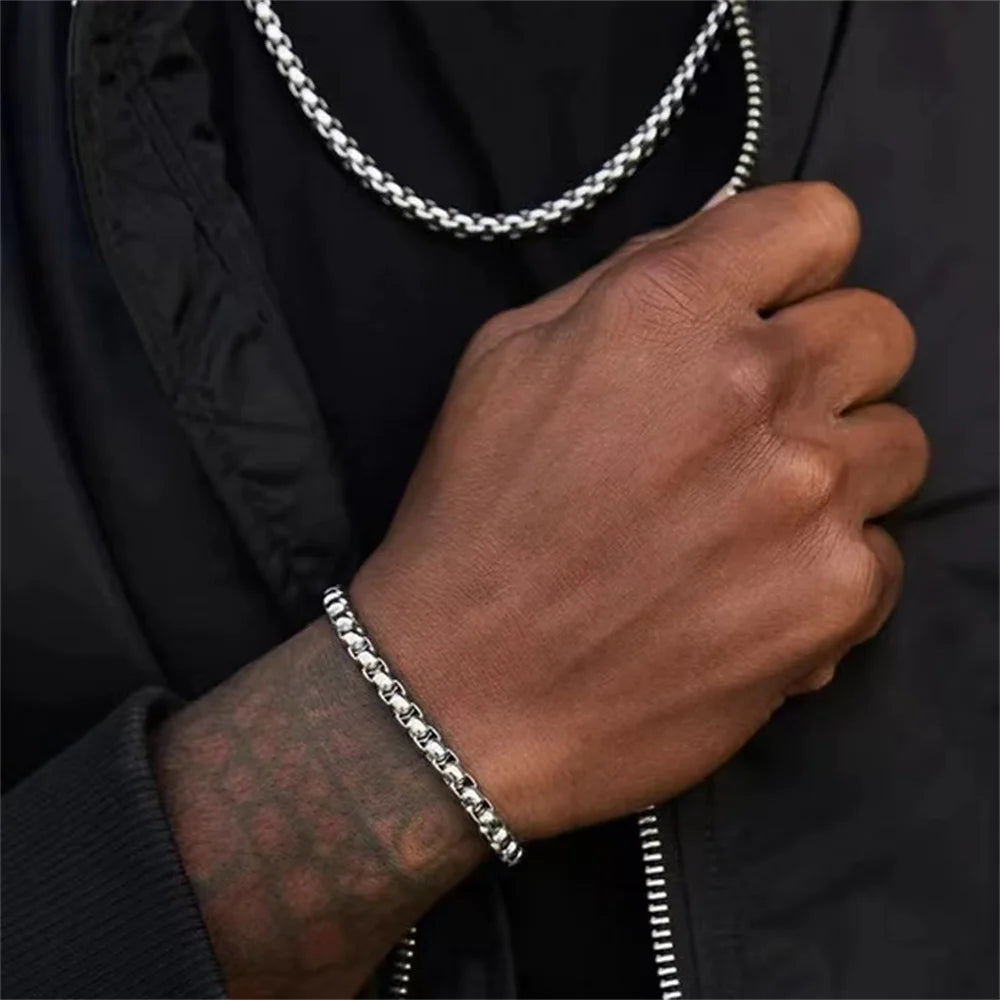 Aço inoxidável quadrado bola corrente pulseira masculino titânio aço jóias hip-hop pulseira para mulheres moda tendência acessórios gif