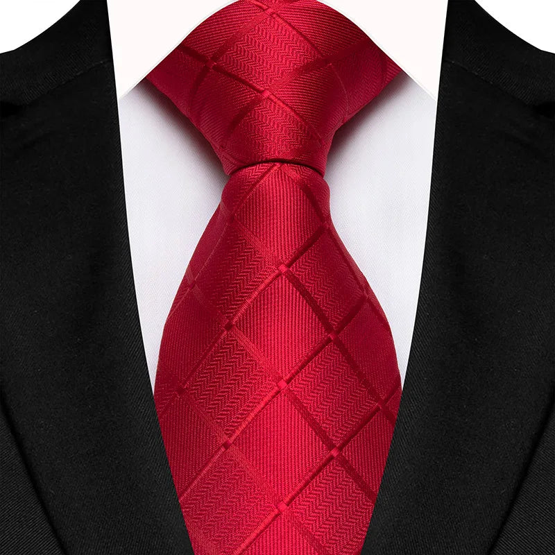 Gravata masculina luxuosa de 8cm, cor vermelha, listras sólidas, paisley, para homens, noivo, jacquard, tecido, gravata de pescoço para negócios, festa de casamento