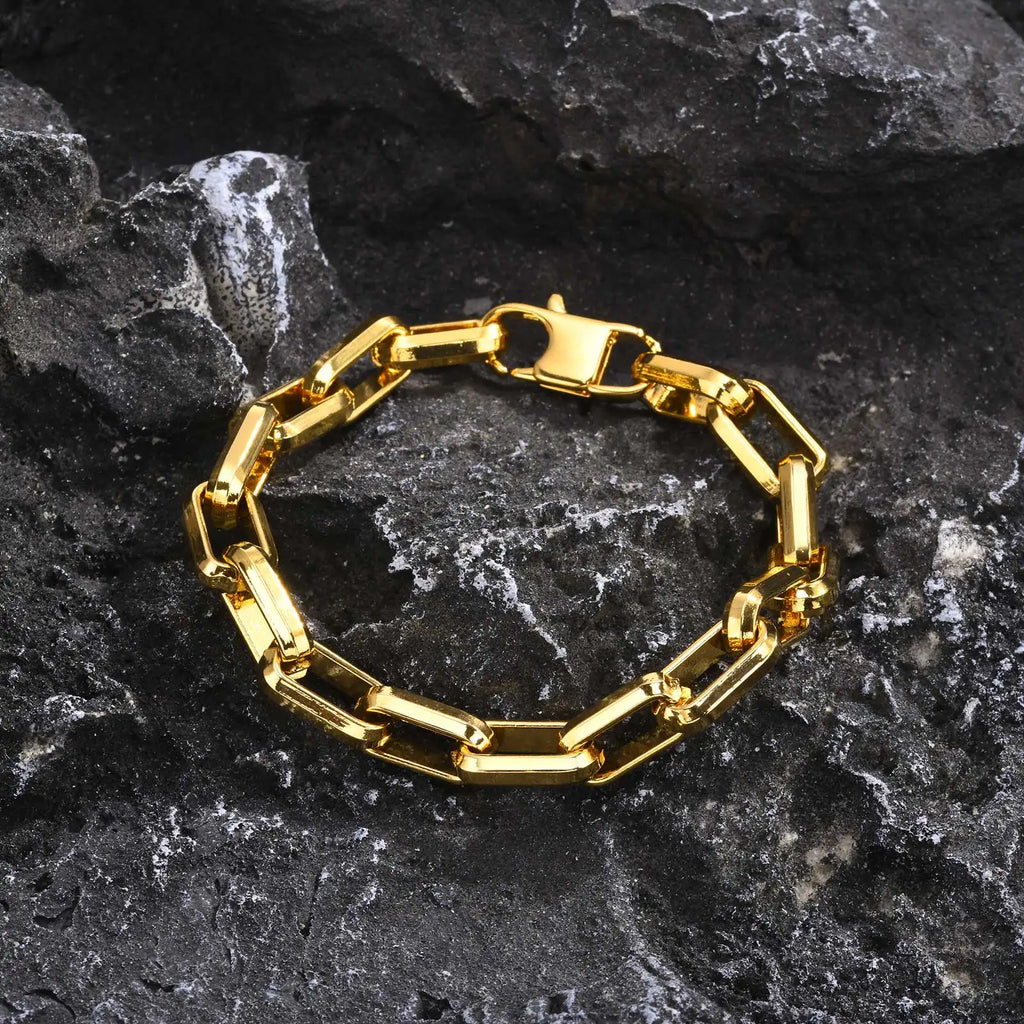 Pulseiras de corrente retangular para homens meninos, pulseira de aço inoxidável dourada preta prateada, joias punk elegantes presente 20cm