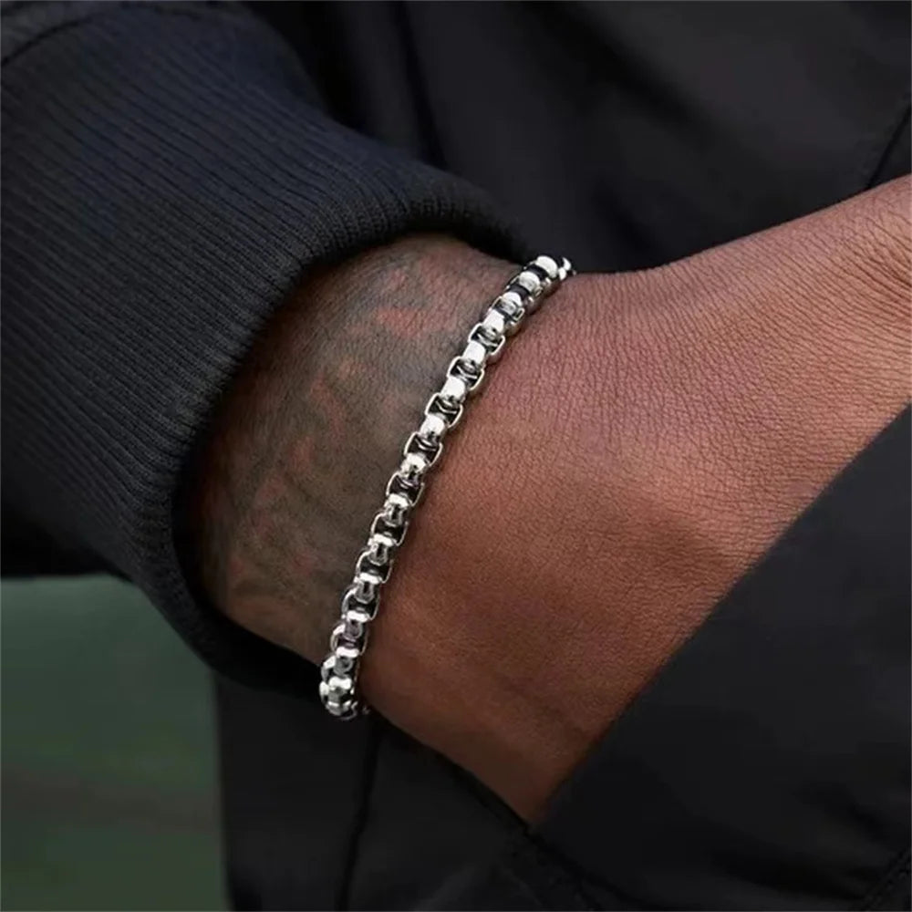 Aço inoxidável quadrado bola corrente pulseira masculino titânio aço jóias hip-hop pulseira para mulheres moda tendência acessórios gif