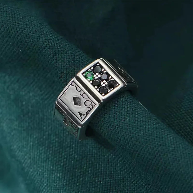 Anel Poker Vintage Ajustável em Aço Inoxidável