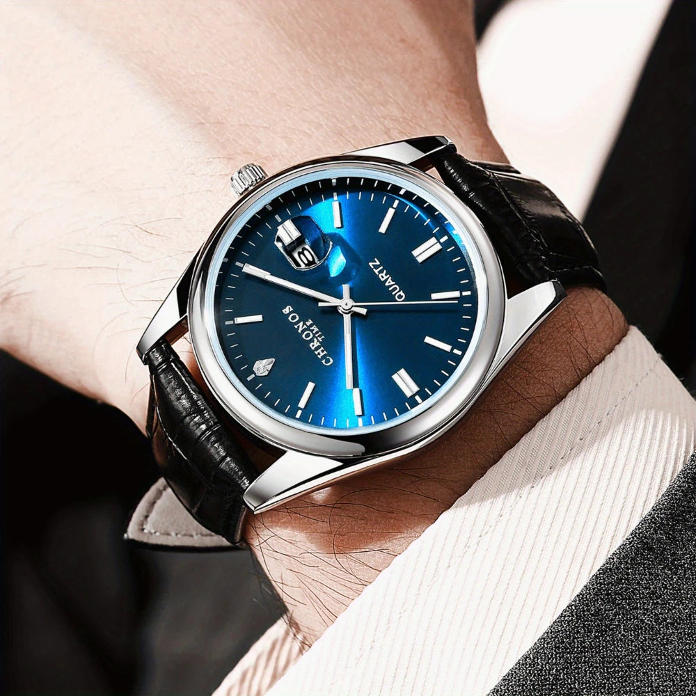 Relógio Masculino Chronos Luxo Couro Analógico