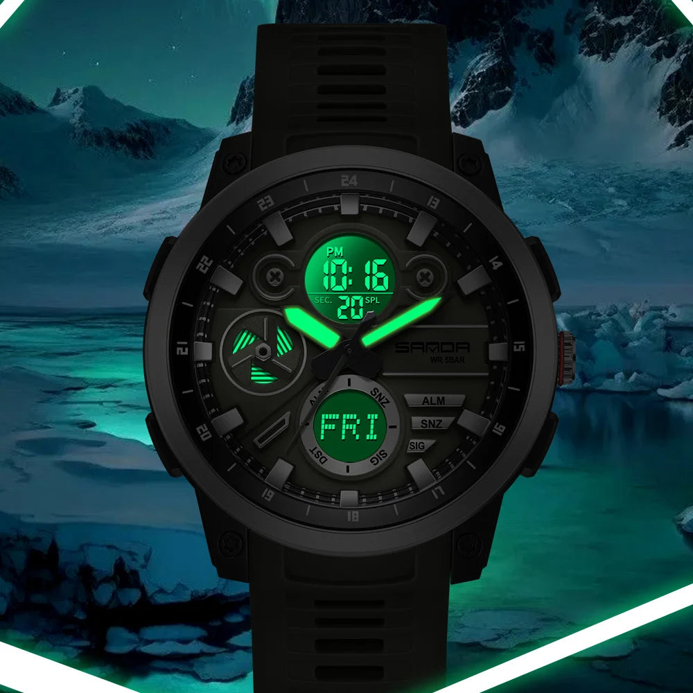 Relógio Masculino SANDA Esportivo Dual Display à Prova D'Água