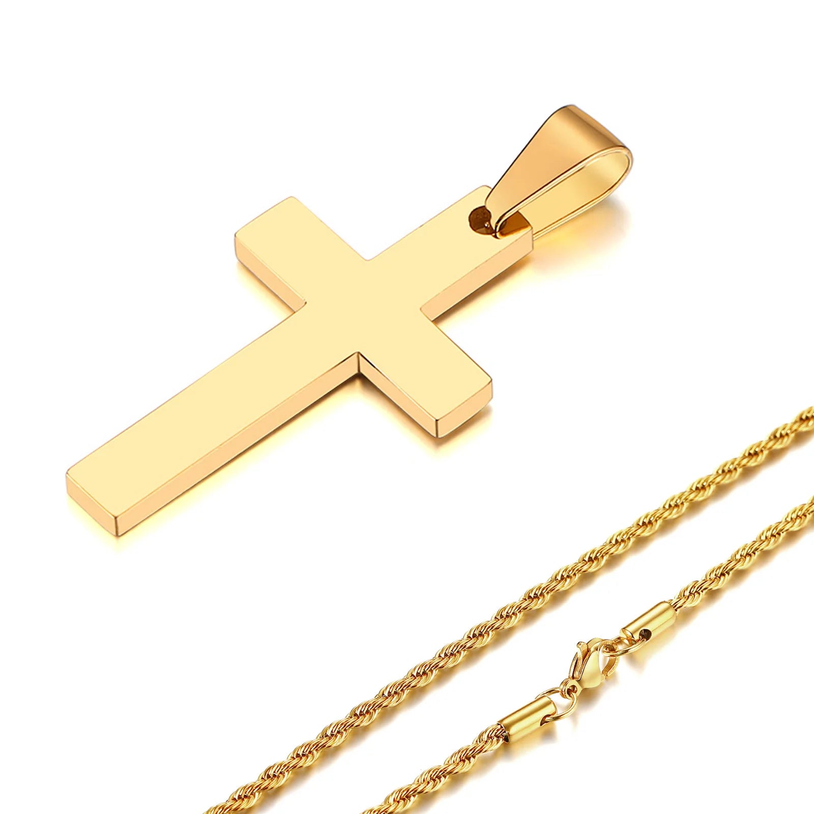 Colar  Masculino Pingente de Cruz Dourado- Loja Melanio