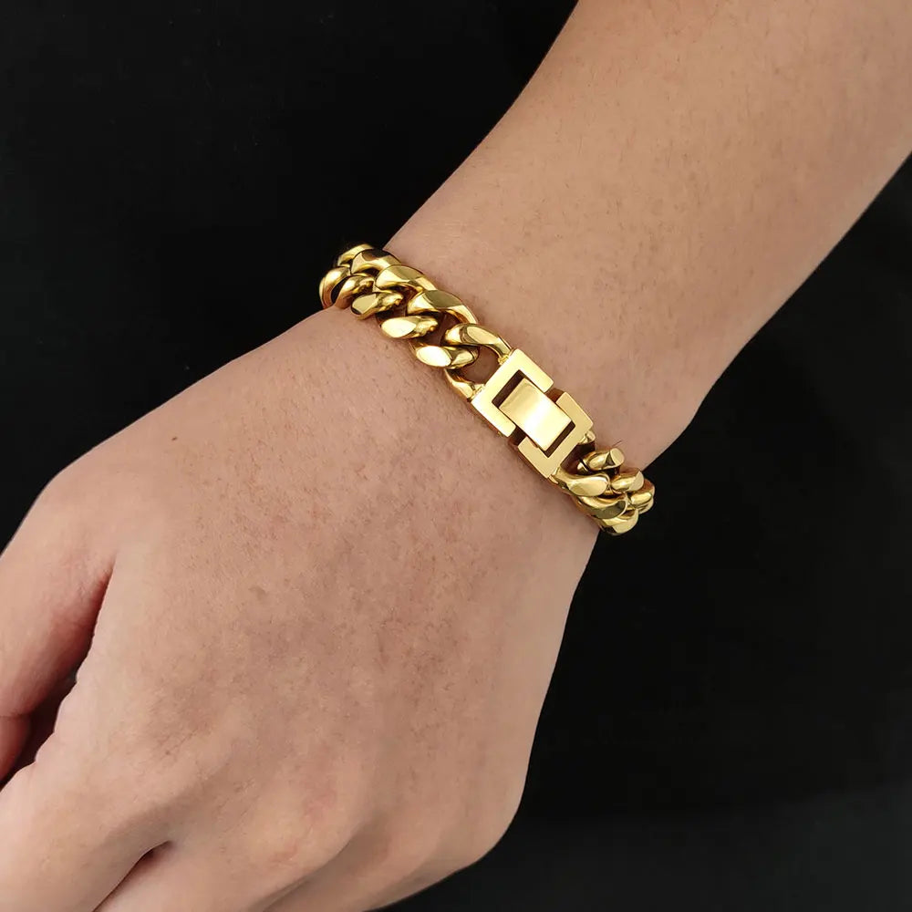 Pulseira Masculina Cubana Aço Inoxidável Hip Hop