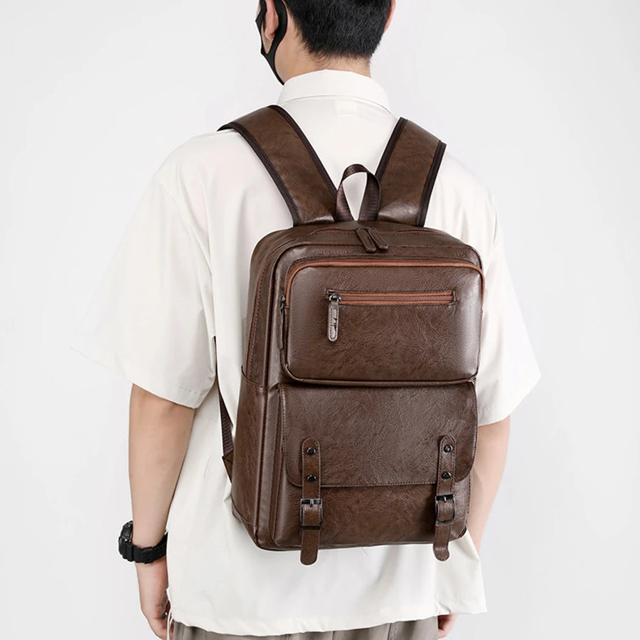 Mochila Masculina de Couro PU Elegante e Funcional