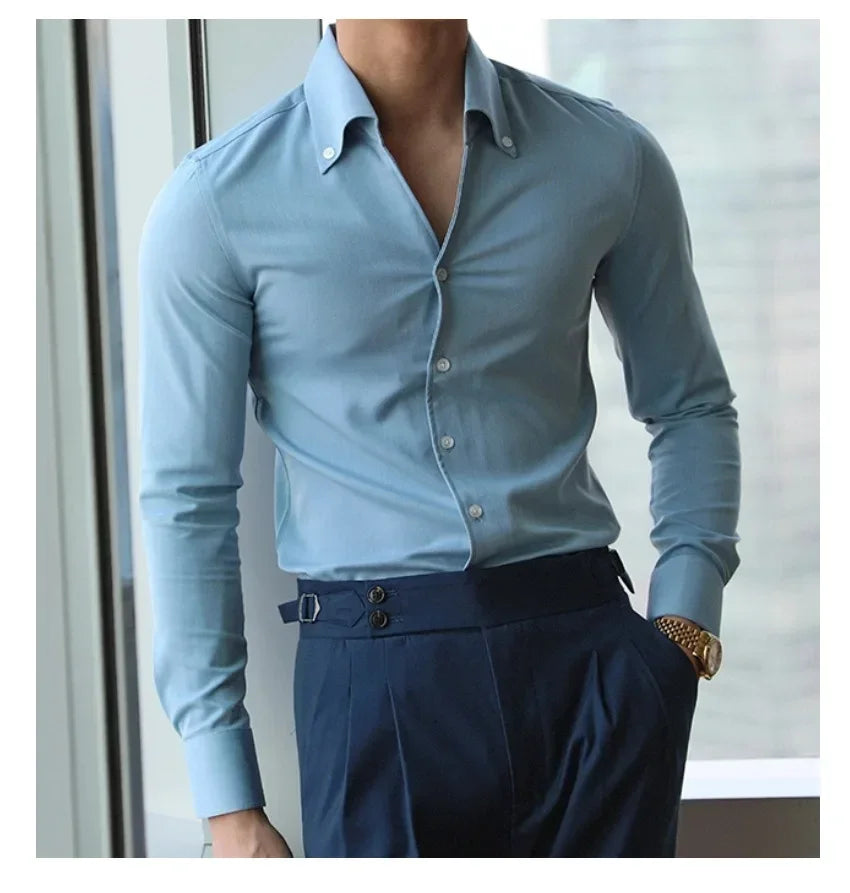 Camisa Masculina Anti-Rugas com Gola Italiana Elegante