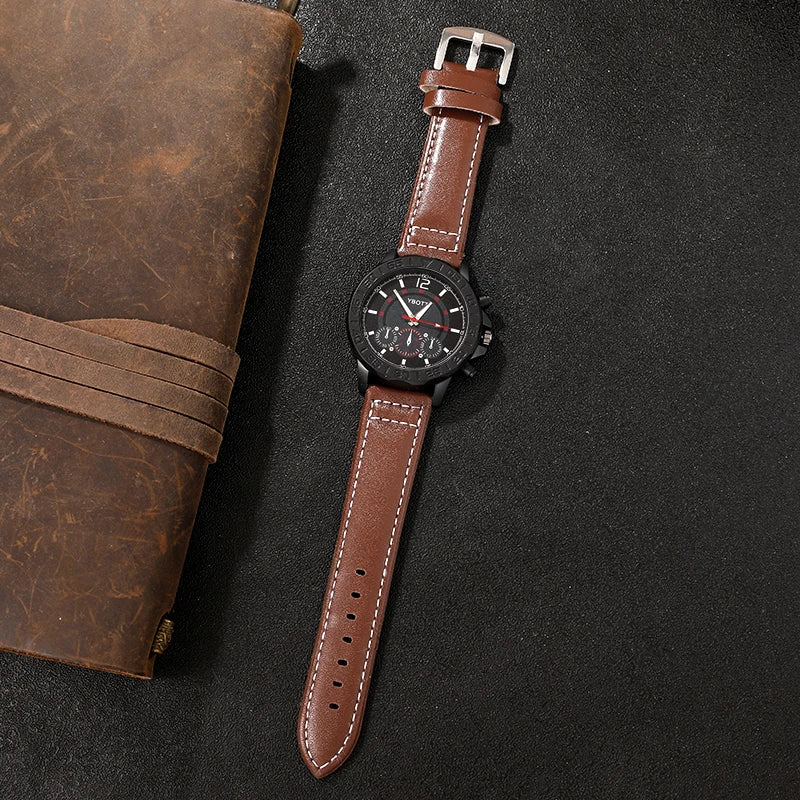 Relógio Pulseira de Couro Três Olhos