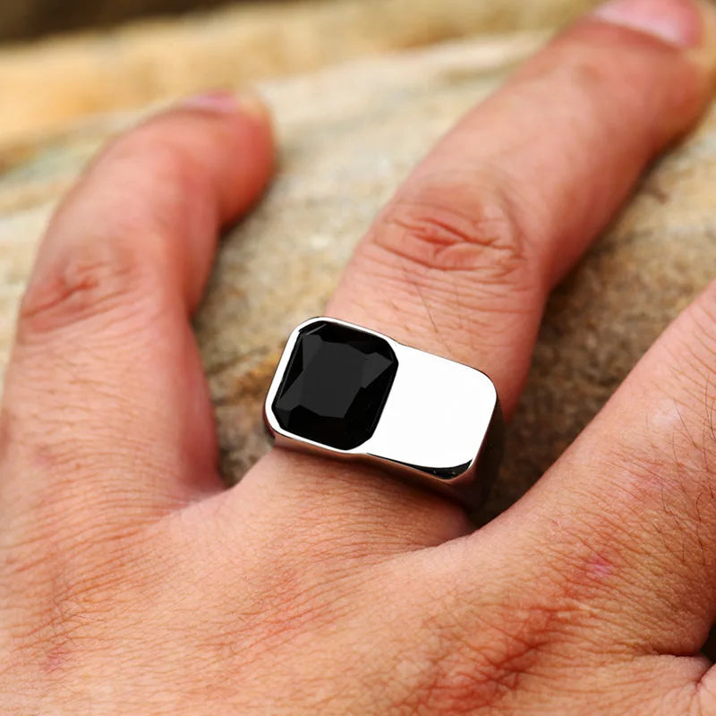 Anel Masculino Ônix Preto em Aço Inoxidável 316L