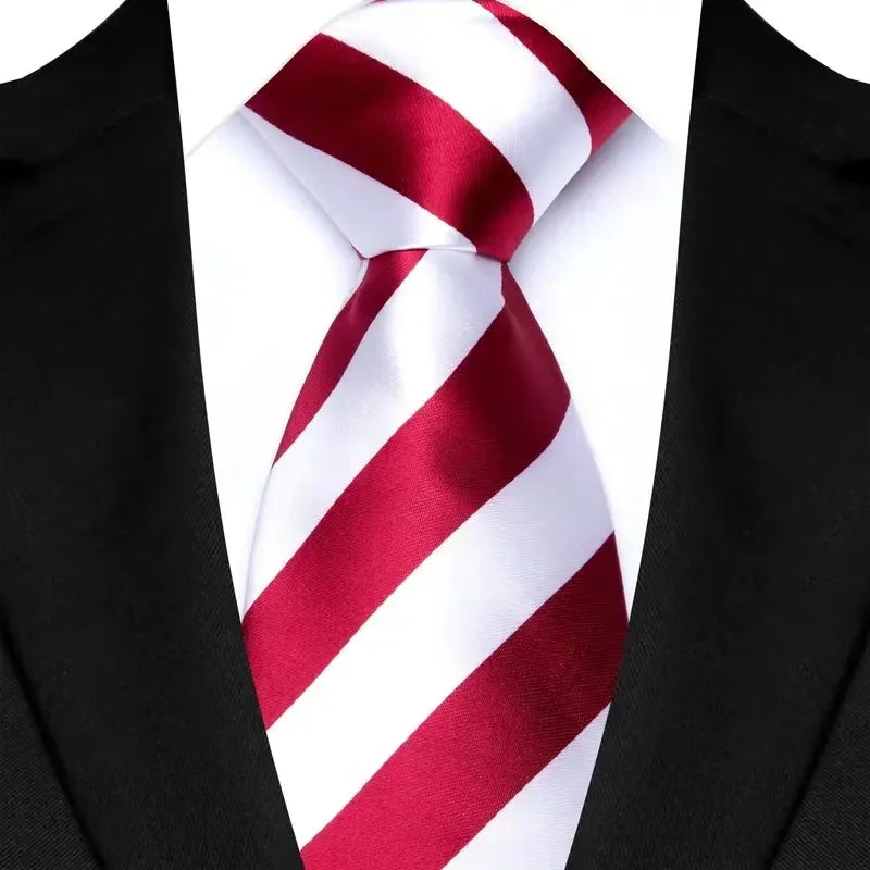 Gravata masculina luxuosa de 8cm, cor vermelha, listras sólidas, paisley, para homens, noivo, jacquard, tecido, gravata de pescoço para negócios, festa de casamento