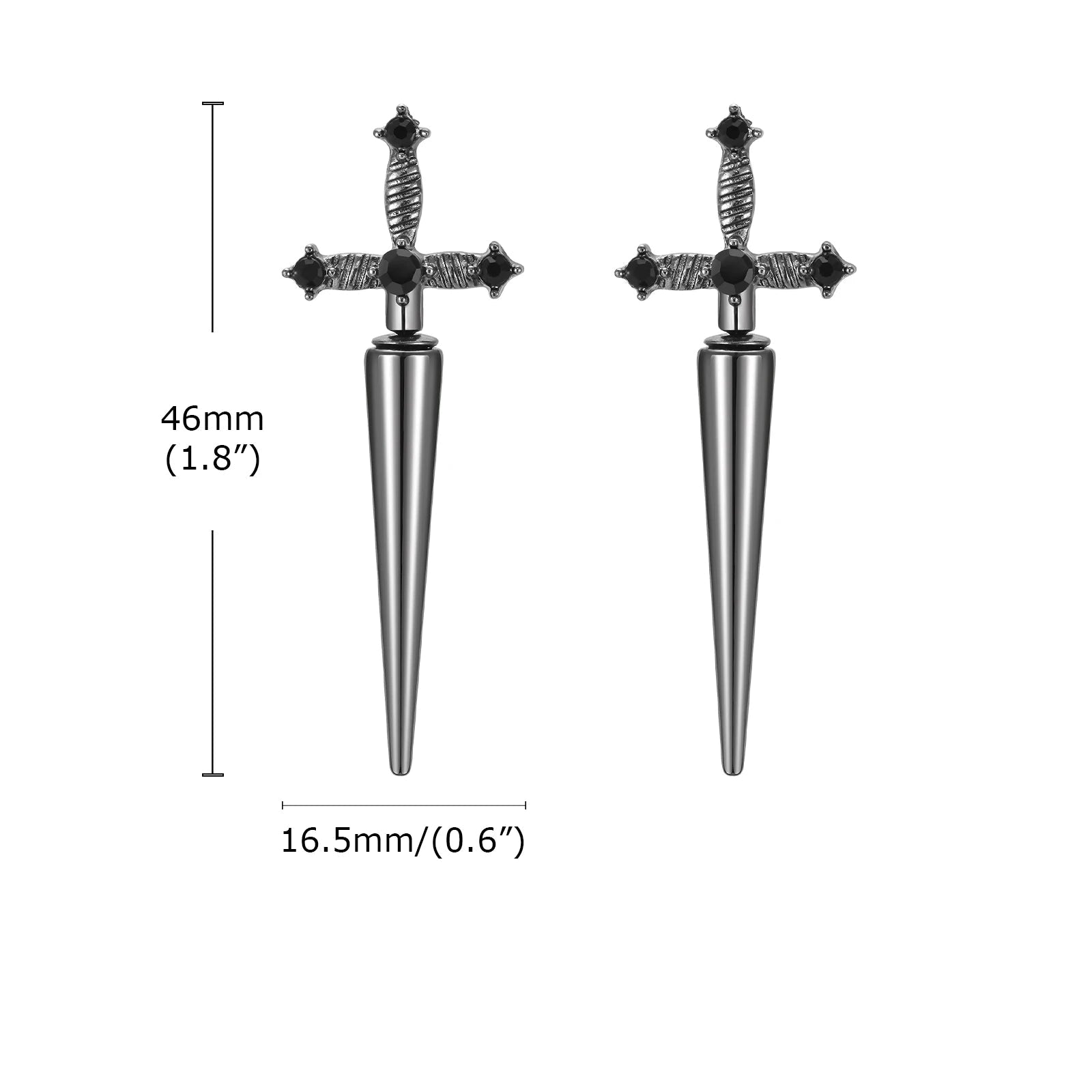 Brincos Masculinos Góticos Espada com Pedra Preta