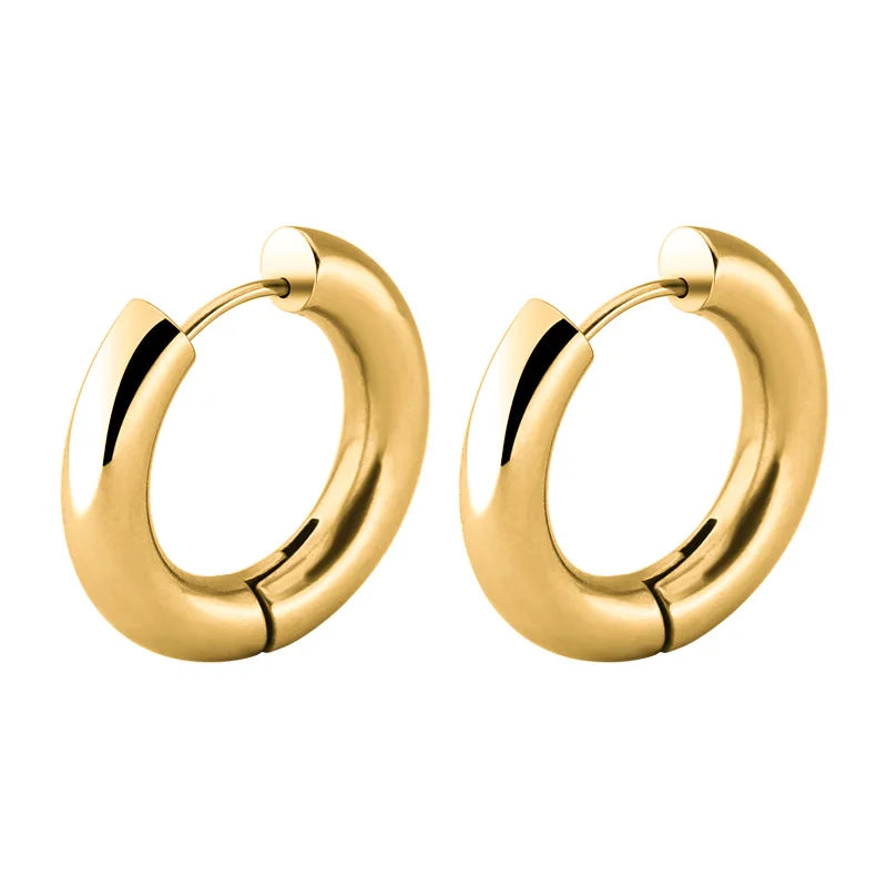 Brincos de argola de aço inoxidável para homens e mulheres, brinco redondo, jóias hipérbole, preto, prata, cor dourada, tom, tamanho grande, 10-20mm, 1 par
