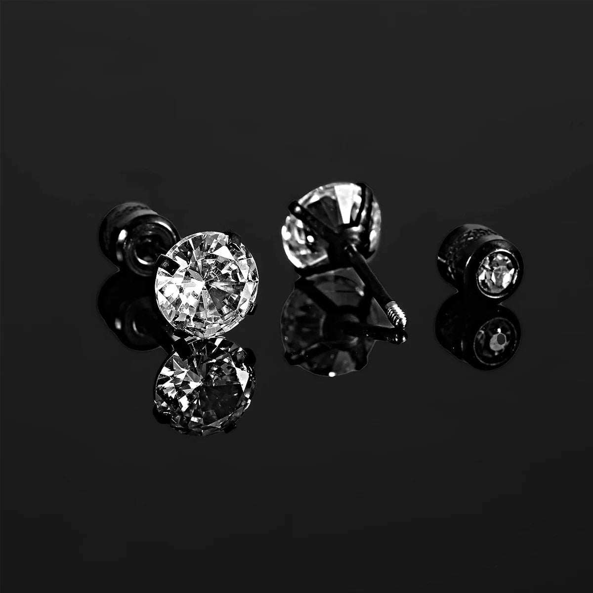 Brincos Masculinos de Aço Inoxidável com Zircão - Conjunto Hipoalergênico