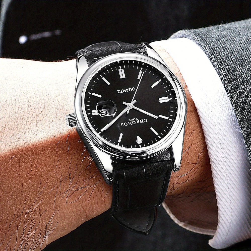 Relógio Masculino Chronos Luxo Couro Analógico