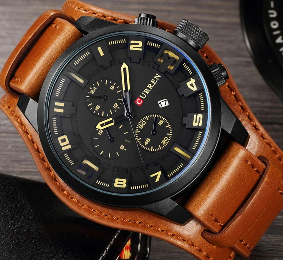 Relógio de Pulso Masculino Pulseira de Couro