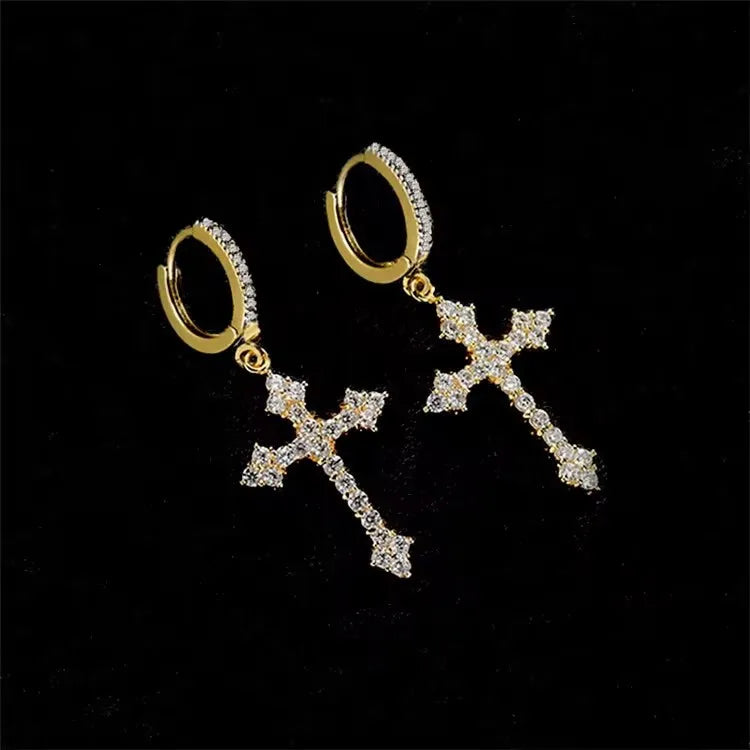 Brincos Punk Cruzados com Cristais de Zircônia
