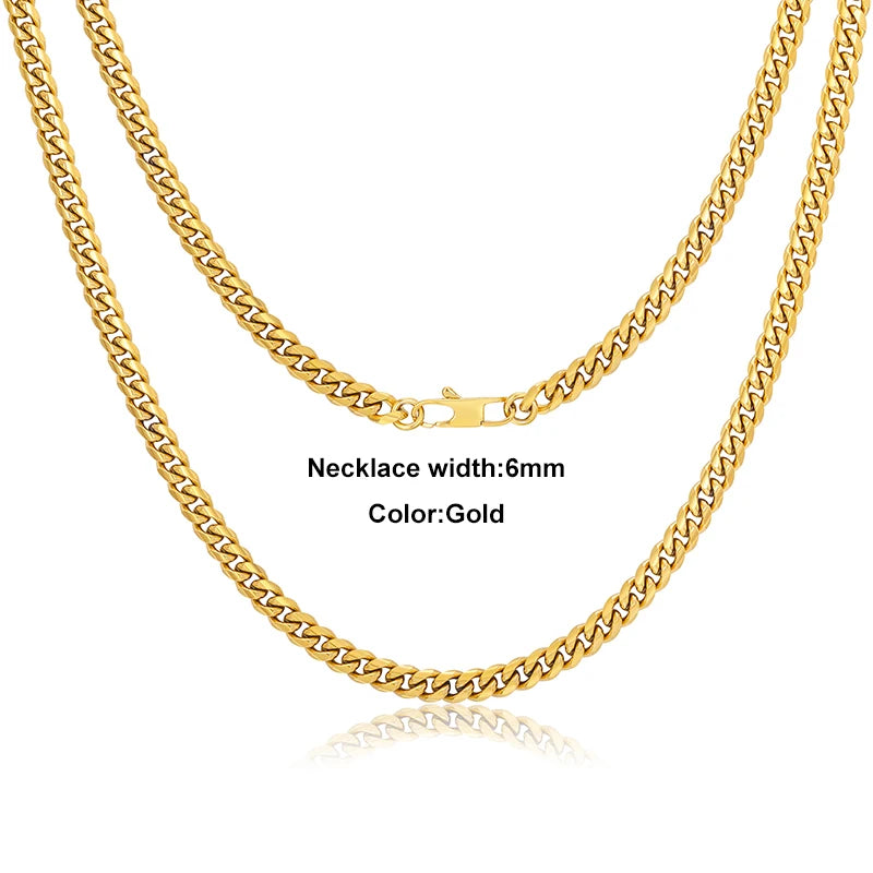 Corrente Masculina Cubana de Aço Inoxidável 3mm/6mm