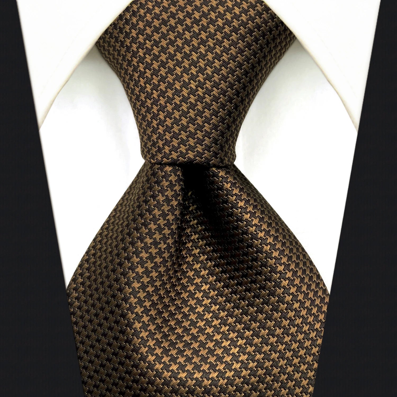 Gravata Houndstooth Marrom Elegante