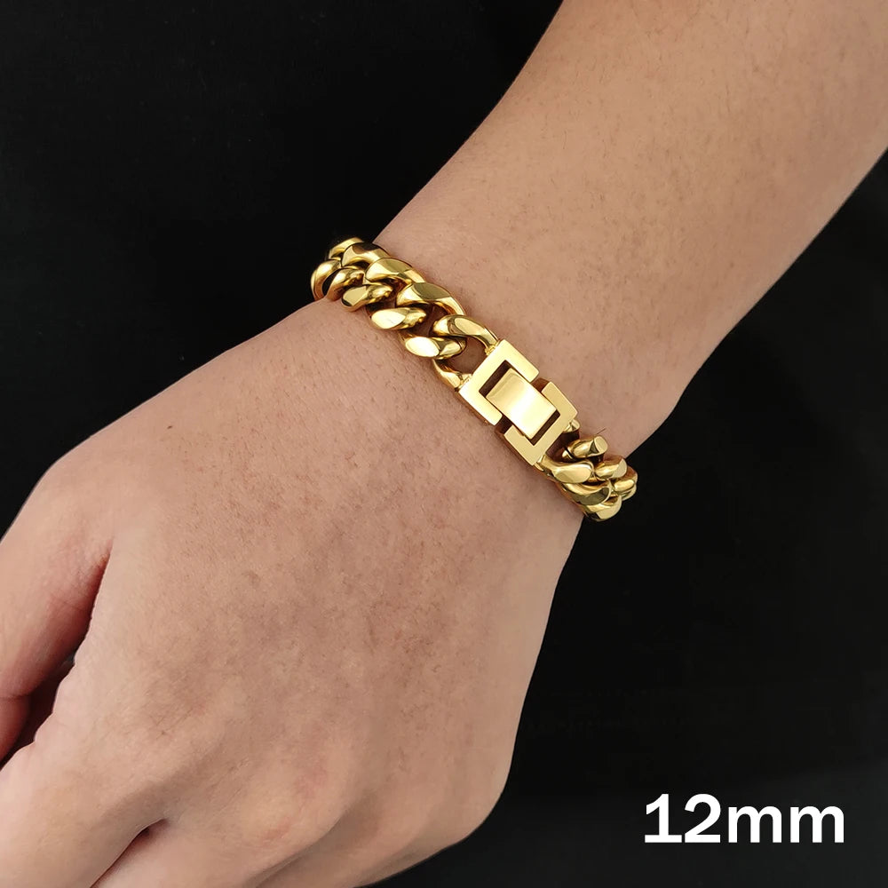 Pulseira Masculina Cubana Aço Inoxidável Hip Hop