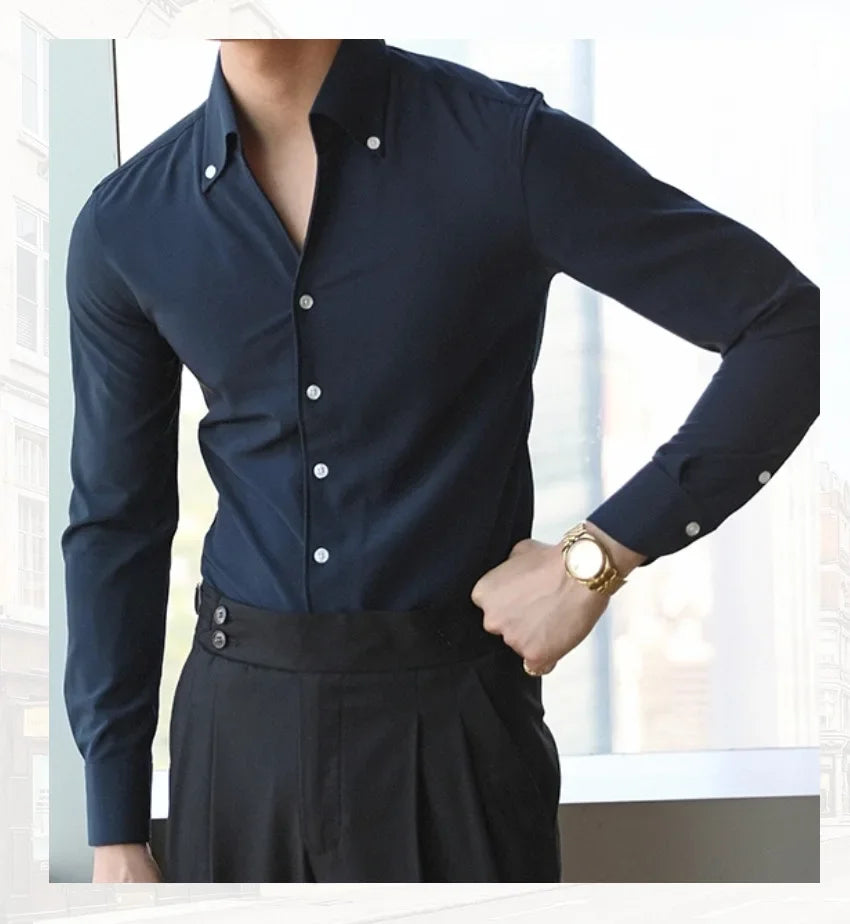 Camisa Masculina Anti-Rugas com Gola Italiana Elegante