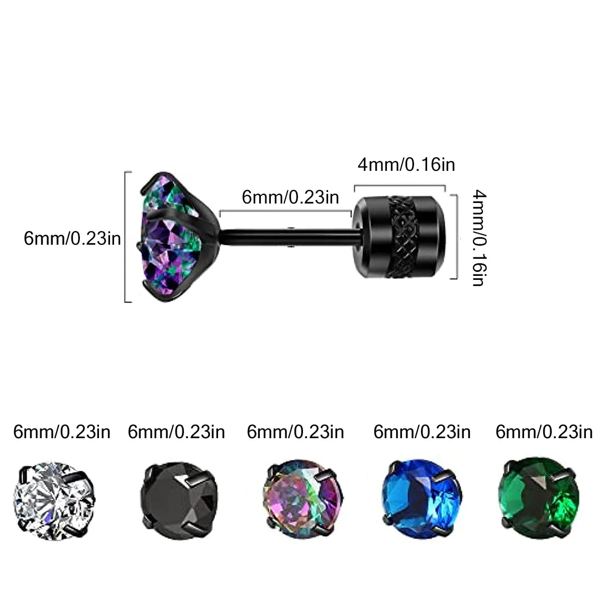 Brincos Masculinos de Aço Inoxidável com Zircão - Conjunto Hipoalergênico