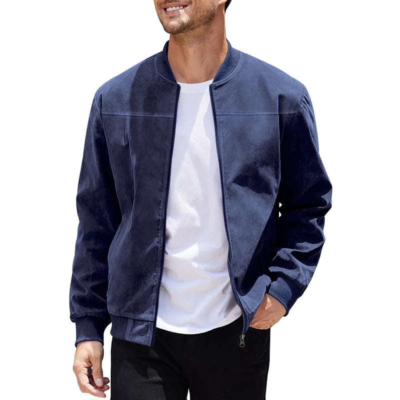 Jaqueta Masculina Casual de Camurça com Zíper