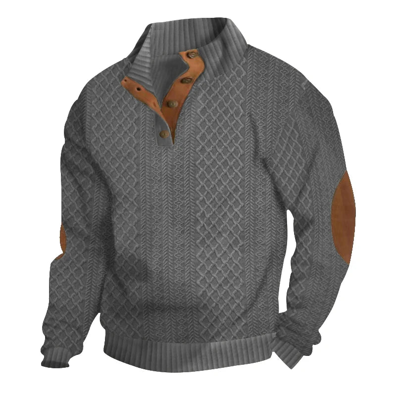 Suéter Masculino Jacquard com Botões - Estilo Casual