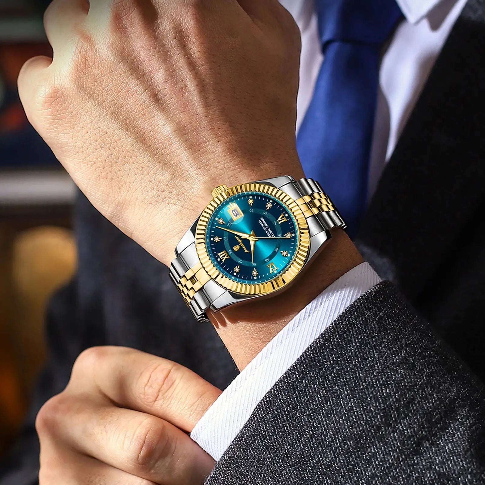 Relógio de Pulso Masculino Quartzo Ouro azul- Melanio