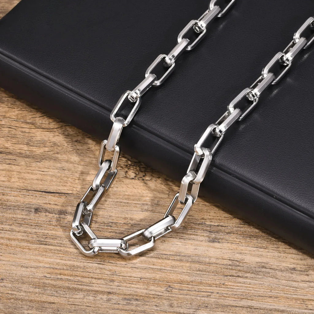 Colar Masculino de Corrente Retangular em Aço Inoxidável
