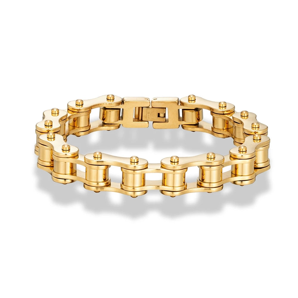 Pulseira MKENDN Punk Rock Corrente de Bicicleta 18k Ouro