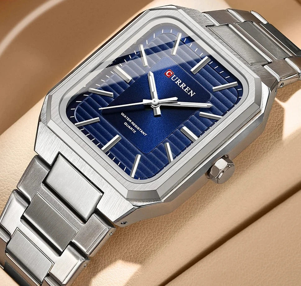 Relógio Masculino Curren Retangular de Aço Inoxidável