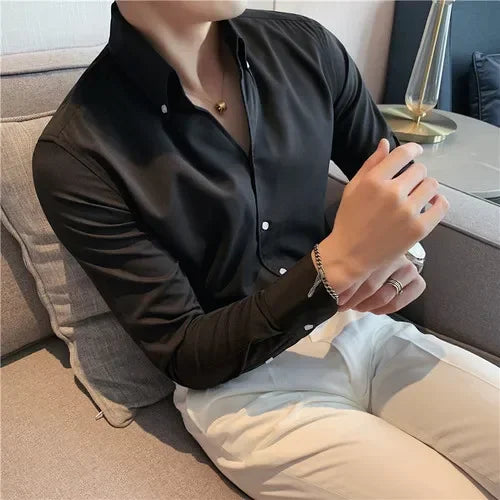 Camisa Masculina Anti-Rugas com Gola Italiana Elegante