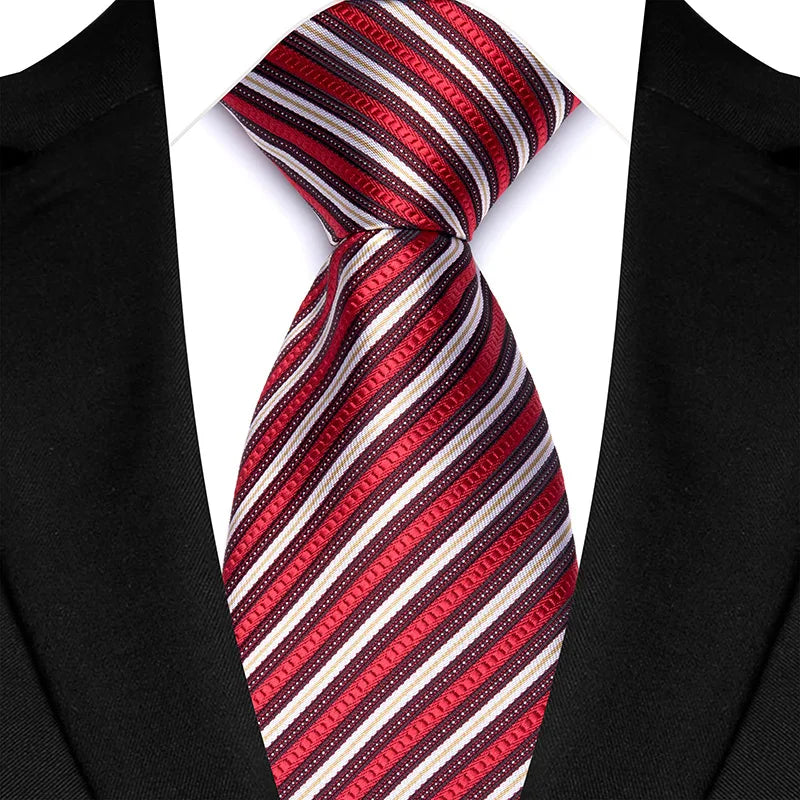 Gravata masculina luxuosa de 8cm, cor vermelha, listras sólidas, paisley, para homens, noivo, jacquard, tecido, gravata de pescoço para negócios, festa de casamento