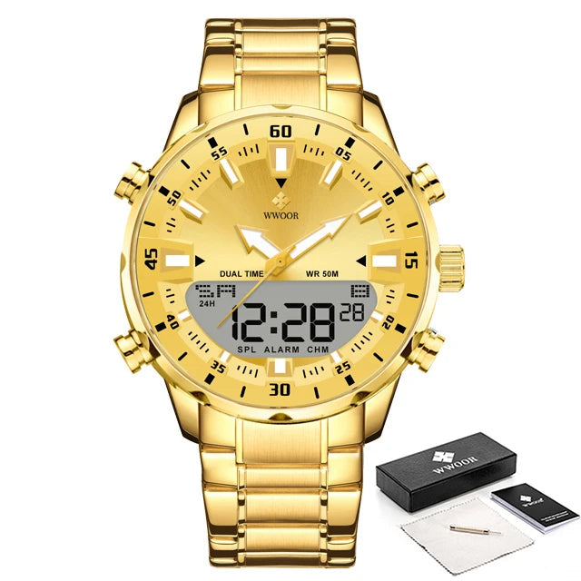 Relógio Masculino WWOOR Luxo Digital Militar à Prova D'Água