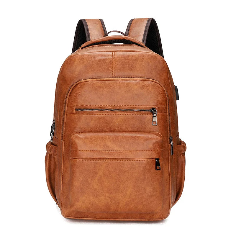 Mochila Masculina de Couro PU com Carregamento USB